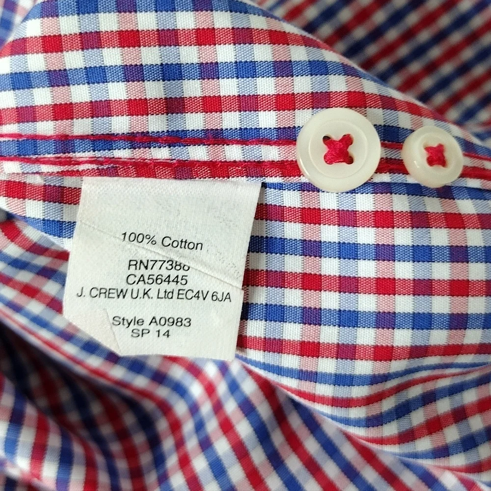J. Crew 80's 2-Ply Wrinkle Free Checkered Casual Button Down Shirt Sz M